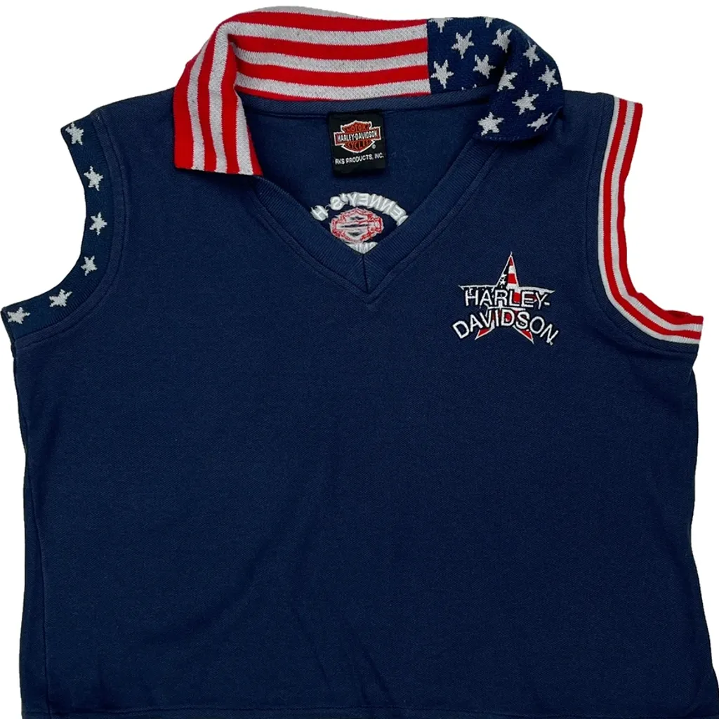 Patriotic Design Harley Davidson Graphic Vest - Small Blue Cotton - Image 5