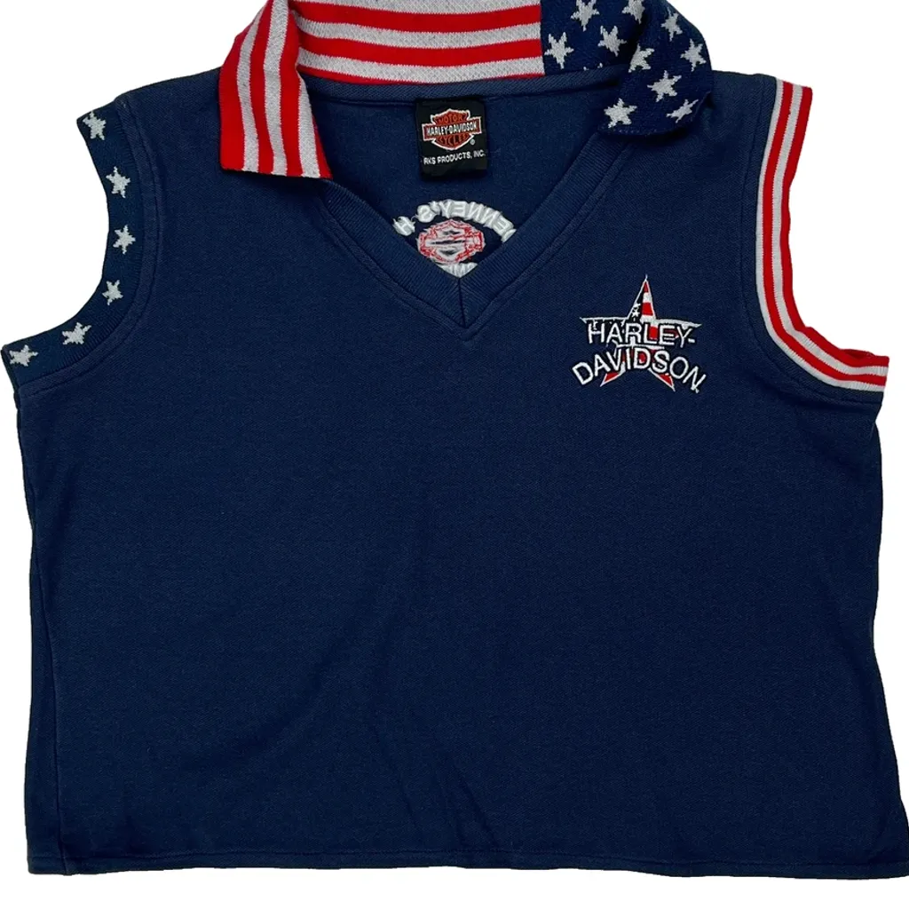Patriotic Design Harley Davidson Graphic Vest - Small Blue Cotton - Image 6