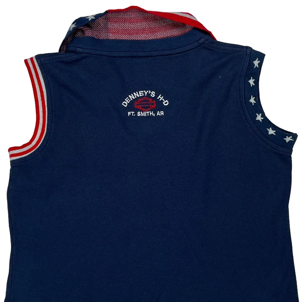 Patriotic Design Harley Davidson Graphic Vest - Small Blue Cotton - Image 8