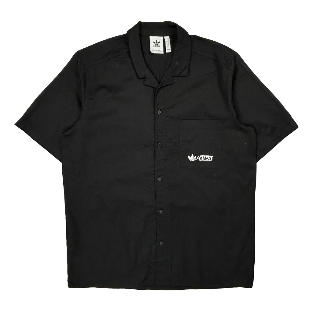 Peace Sign Graphic Adidas Graphic Short Sleeve Shirt - Large Black Cotton
