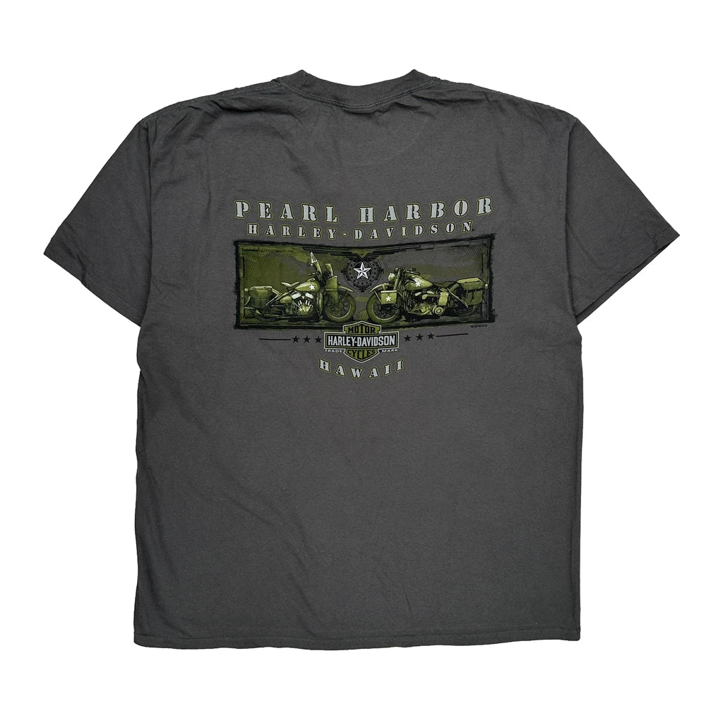 Pearl Harbor Harley Davidson Graphic T-Shirt - XL Grey Cotton - Image 2