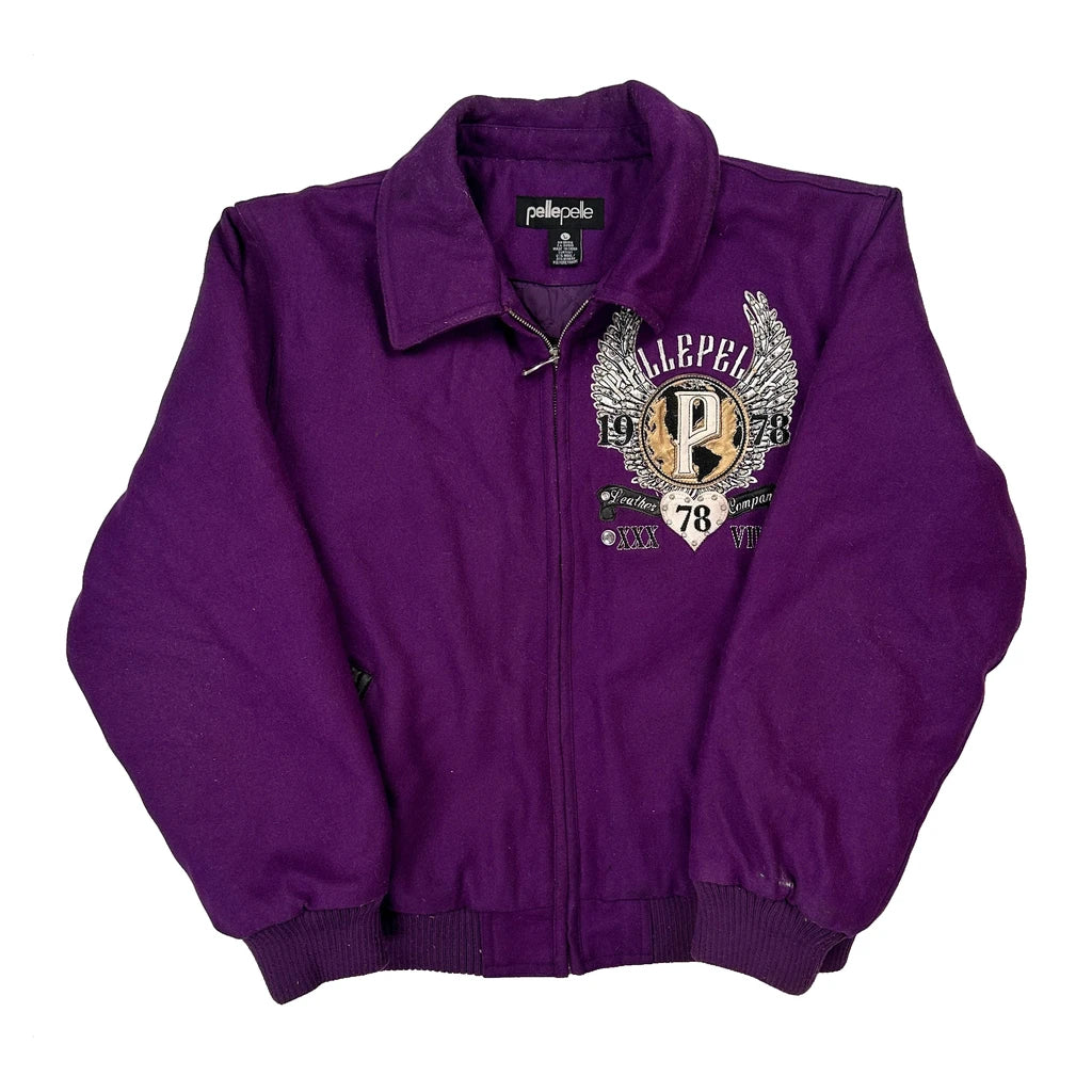 Pelle Graphic Bomber Jacket - Large Purple Wool Blend - Image 2
