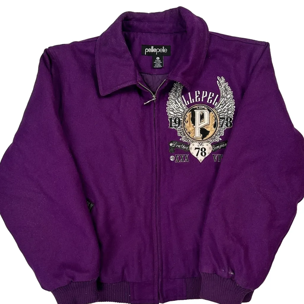 Pelle Graphic Bomber Jacket - Large Purple Wool Blend - Image 4