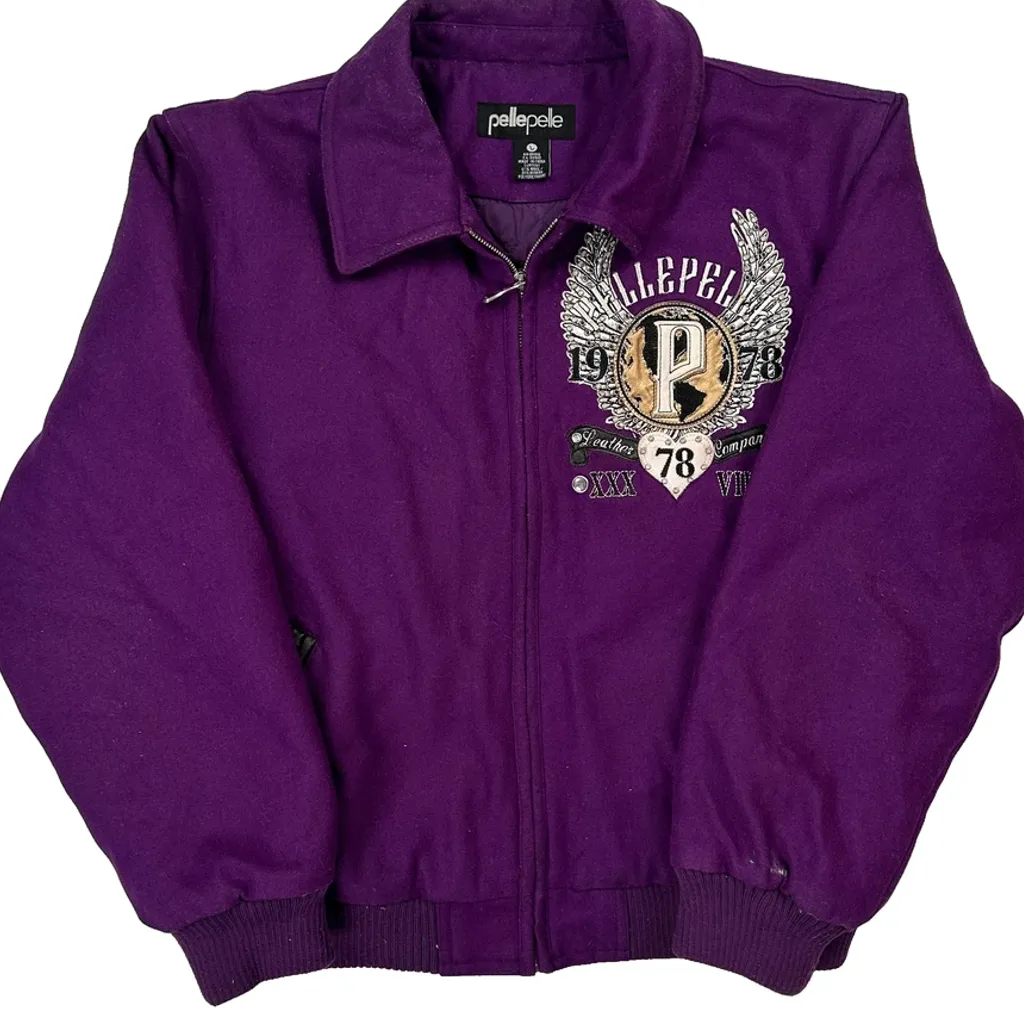 Pelle Graphic Bomber Jacket - Large Purple Wool Blend - Image 5