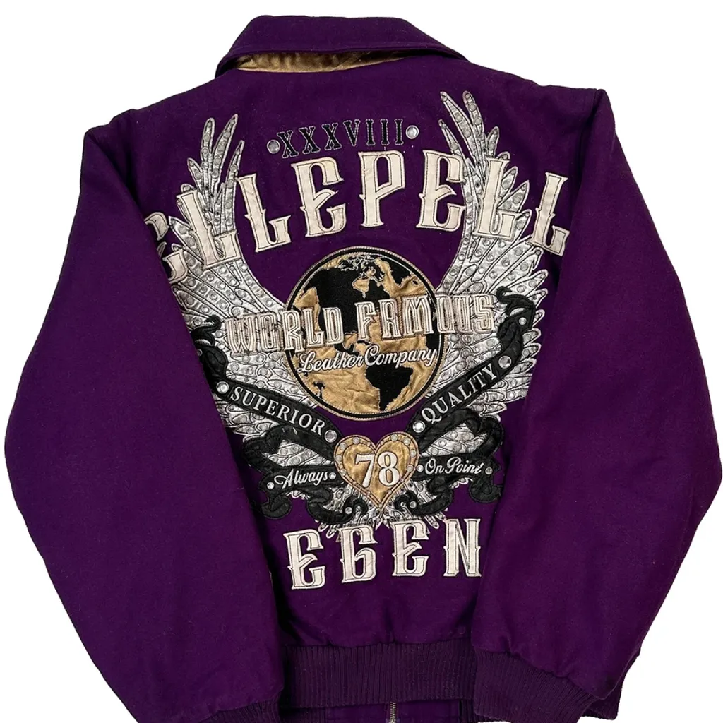 Pelle Graphic Bomber Jacket - Large Purple Wool Blend - Image 6