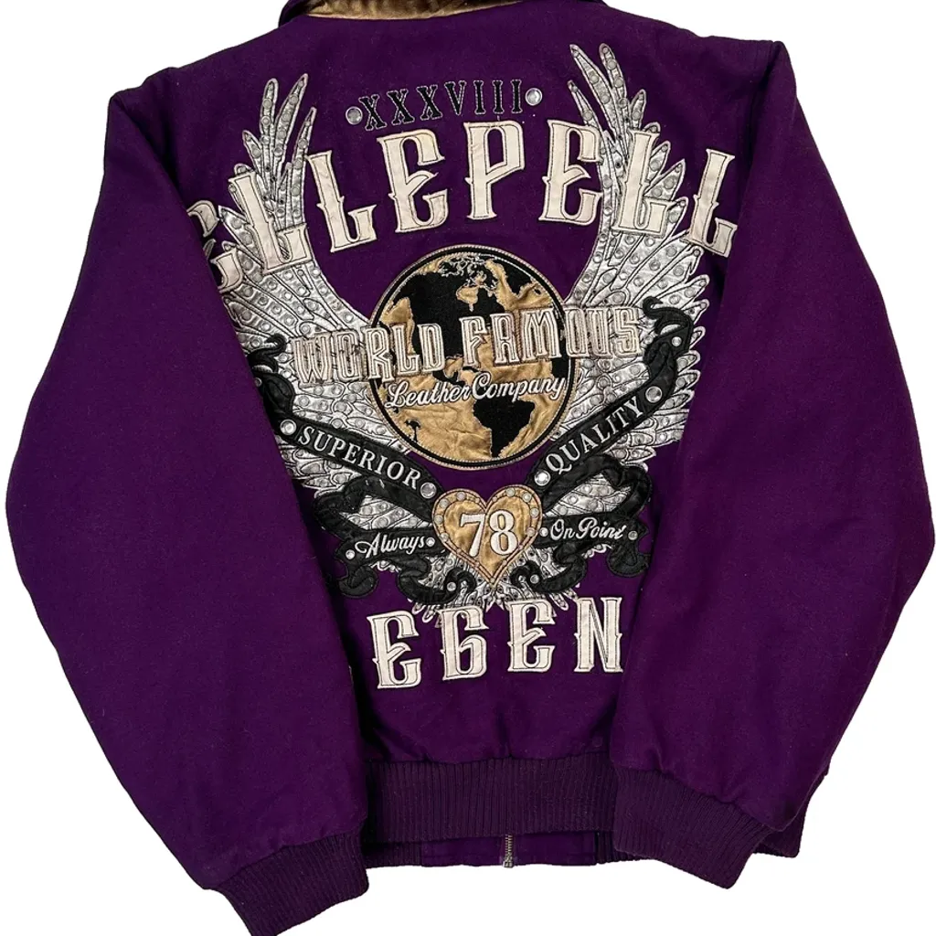 Pelle Graphic Bomber Jacket - Large Purple Wool Blend - Image 7