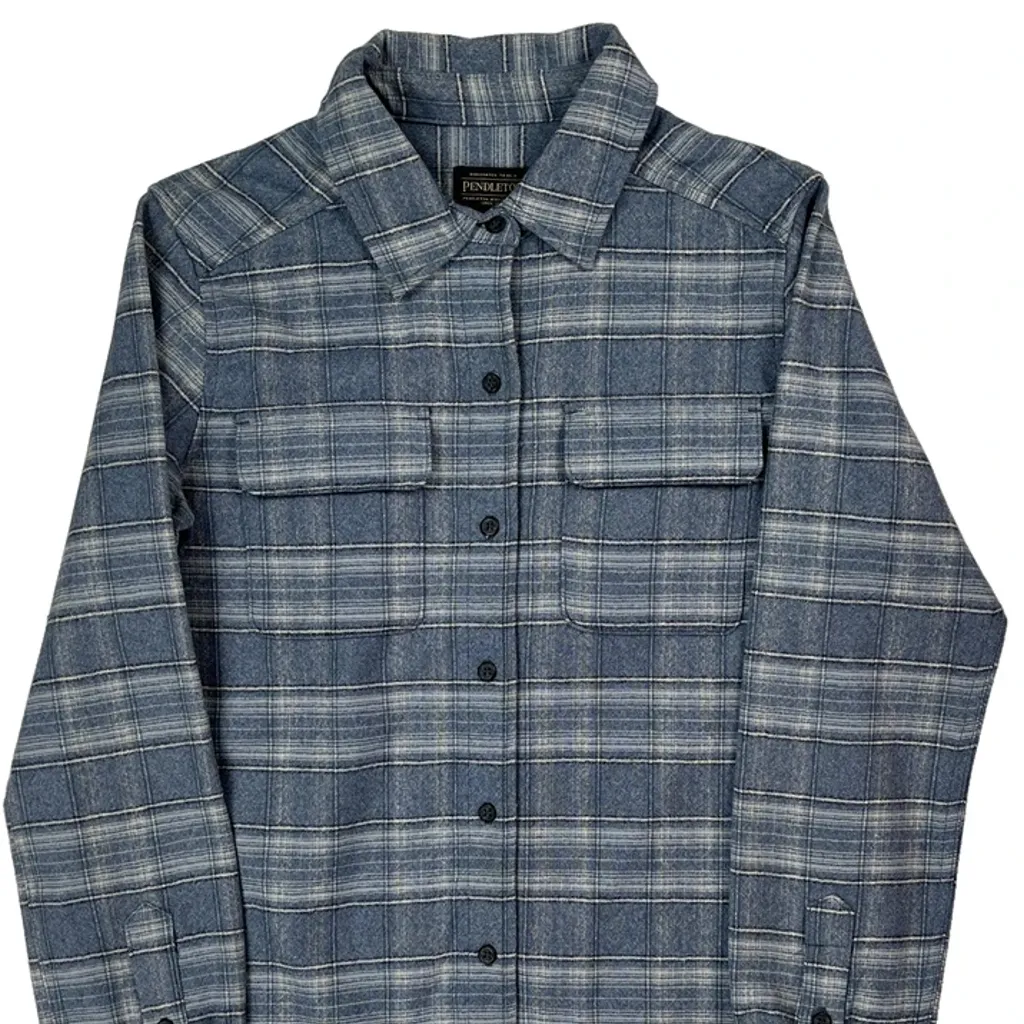 Pendleton Checked Flannel Shirt - Small Blue Wool - Image 4