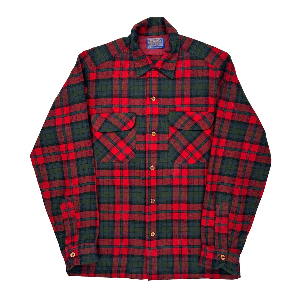 Pendleton Checked Flannel Shirt - Small Red Virgin Wool