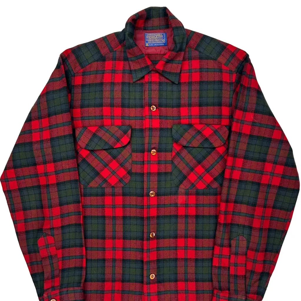 Pendleton Checked Flannel Shirt - Small Red Virgin Wool - Image 4