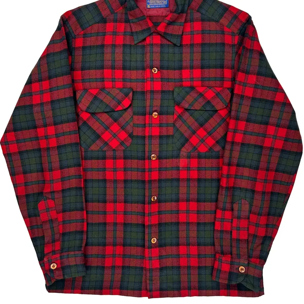 Pendleton Checked Flannel Shirt - Small Red Virgin Wool - Image 5