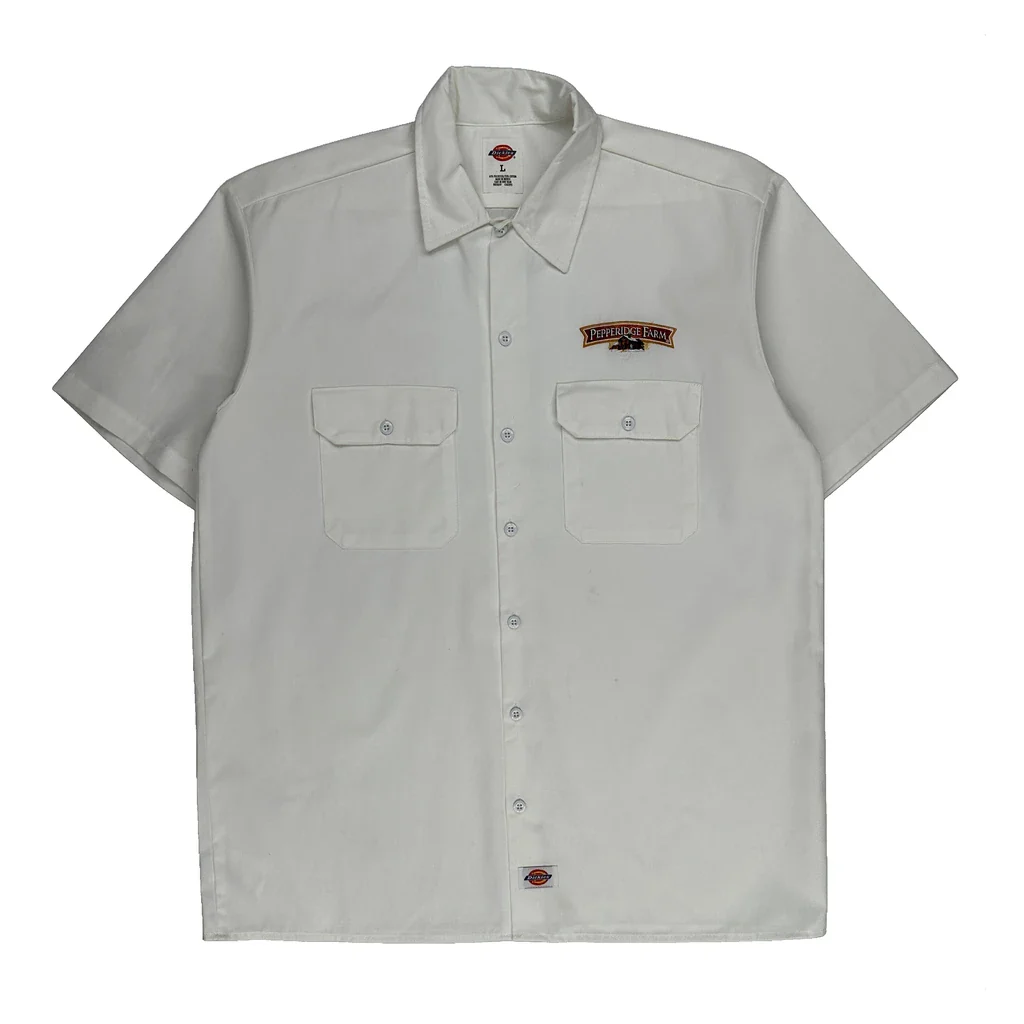 Pepperidge Farm Logo Dickies Short Sleeve Shirt - Large White Polyester Blend