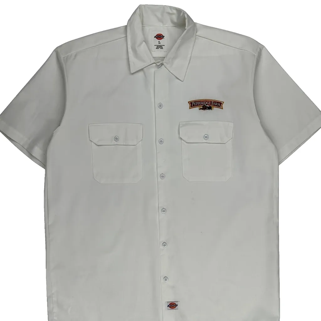 Pepperidge Farm Logo Dickies Short Sleeve Shirt - Large White Polyester Blend - Image 4