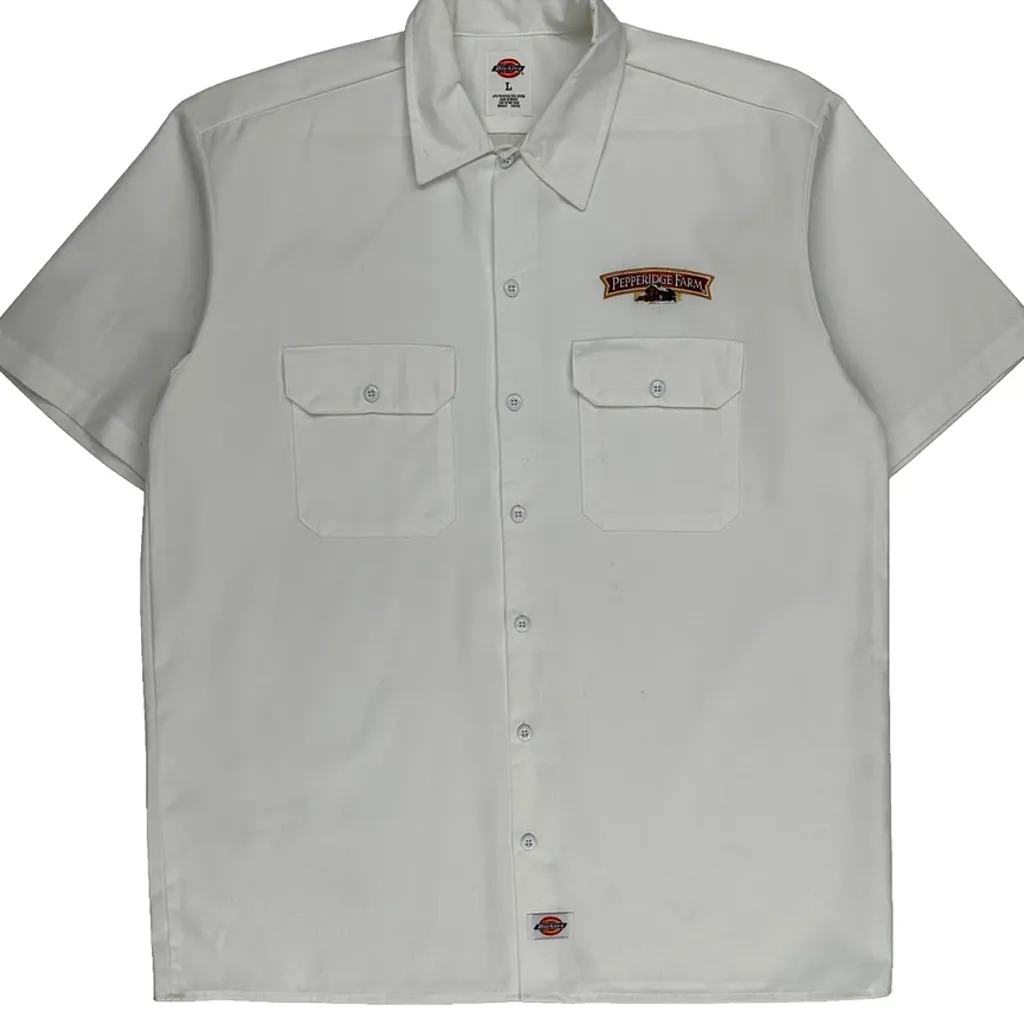 Pepperidge Farm Logo Dickies Short Sleeve Shirt - Large White Polyester Blend - Image 5