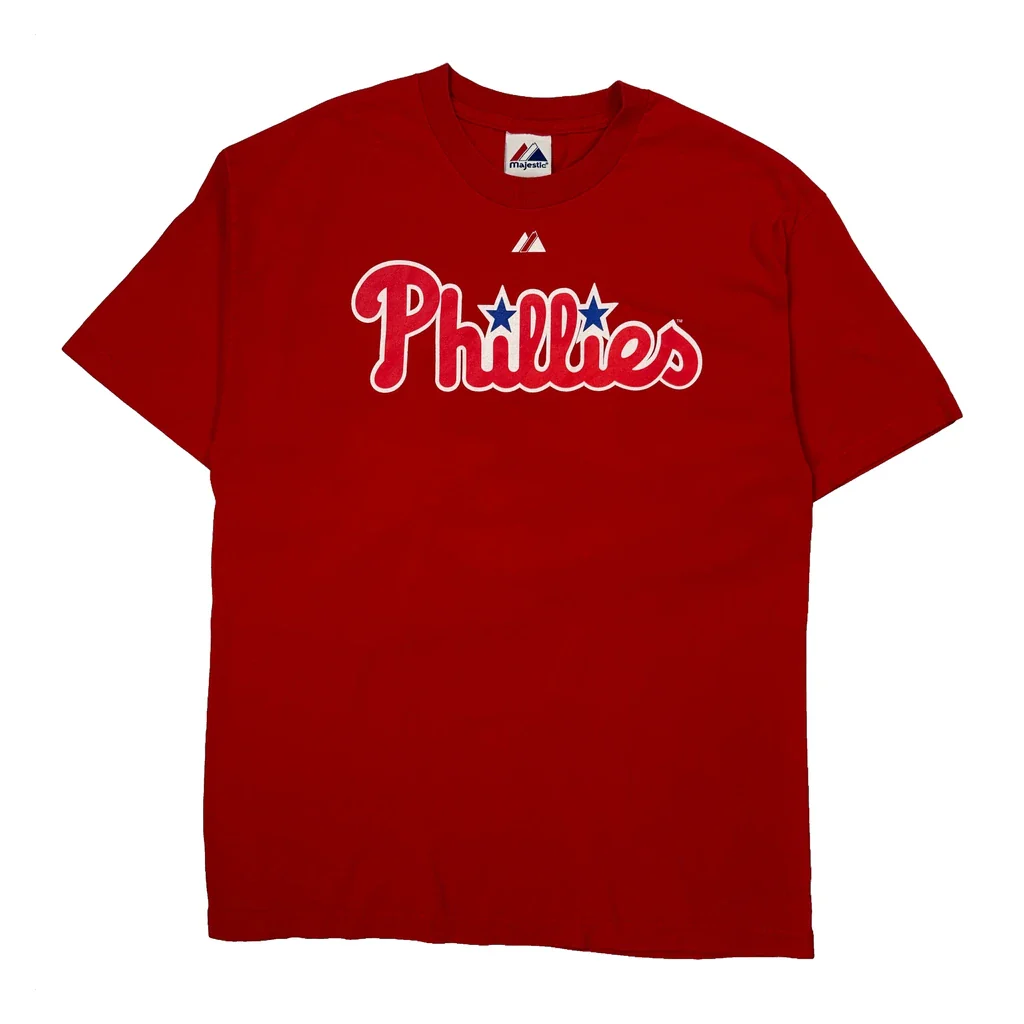 Phillies Majestic T-Shirt - Large Red Cotton