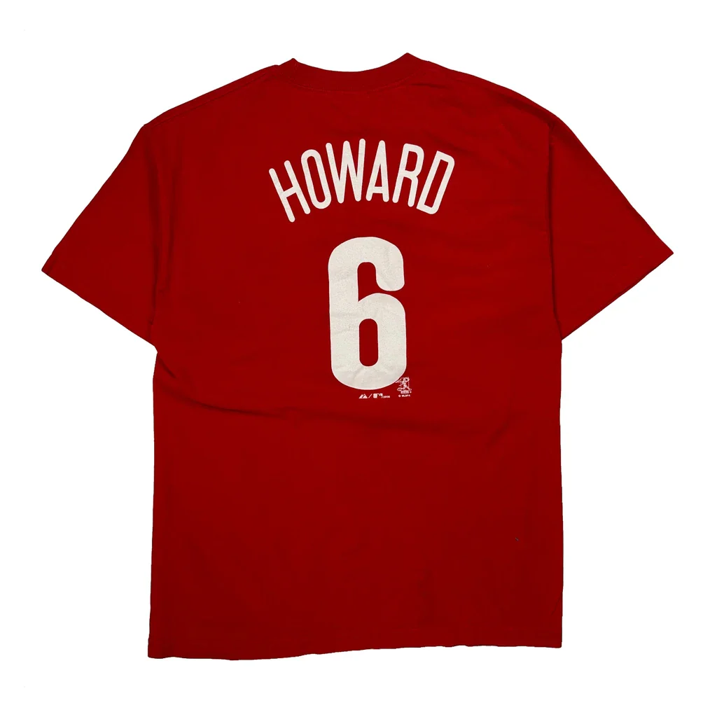 Phillies Majestic T-Shirt - Large Red Cotton - Image 2