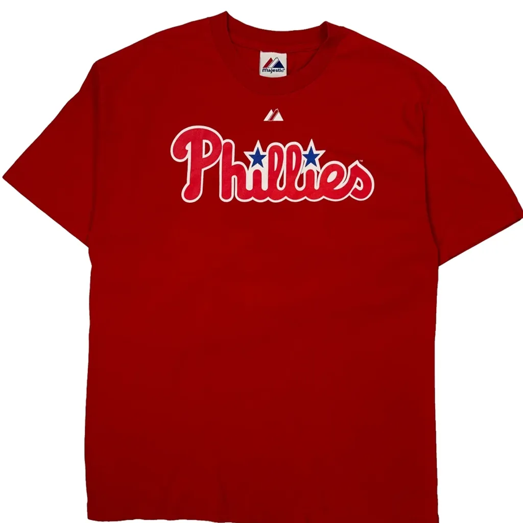Phillies Majestic T-Shirt - Large Red Cotton - Image 5