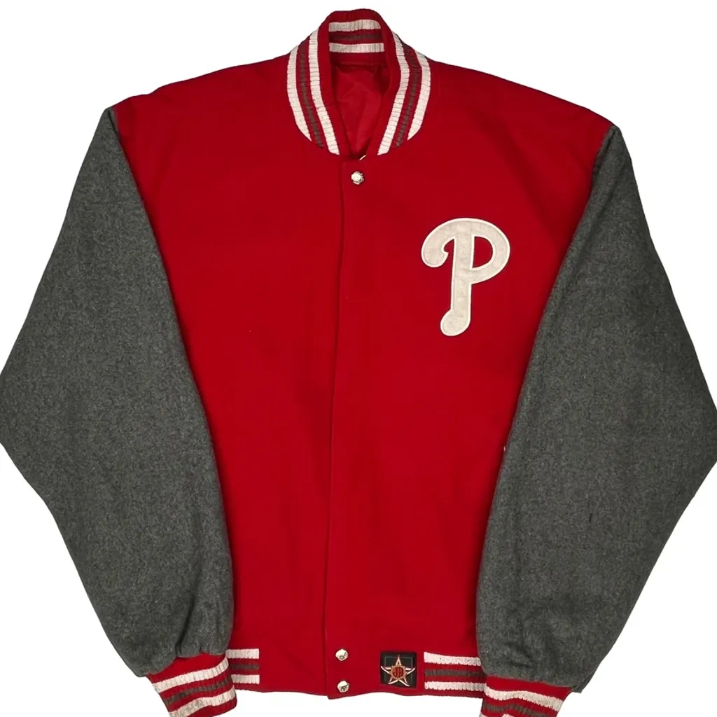 Phillies Mlb Varsity Jacket - Large Red Wool Blend - Image 5