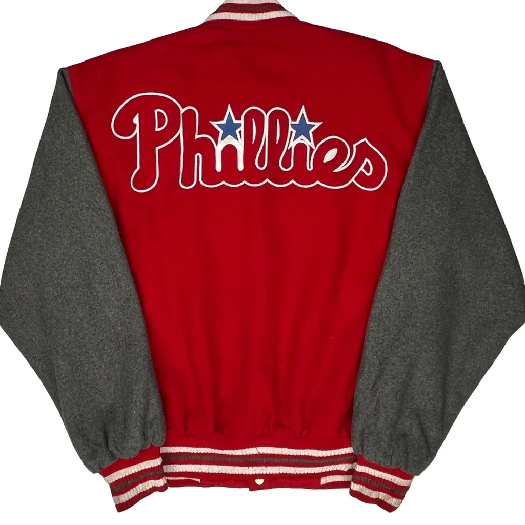 Phillies Mlb Varsity Jacket - Large Red Wool Blend - Image 7