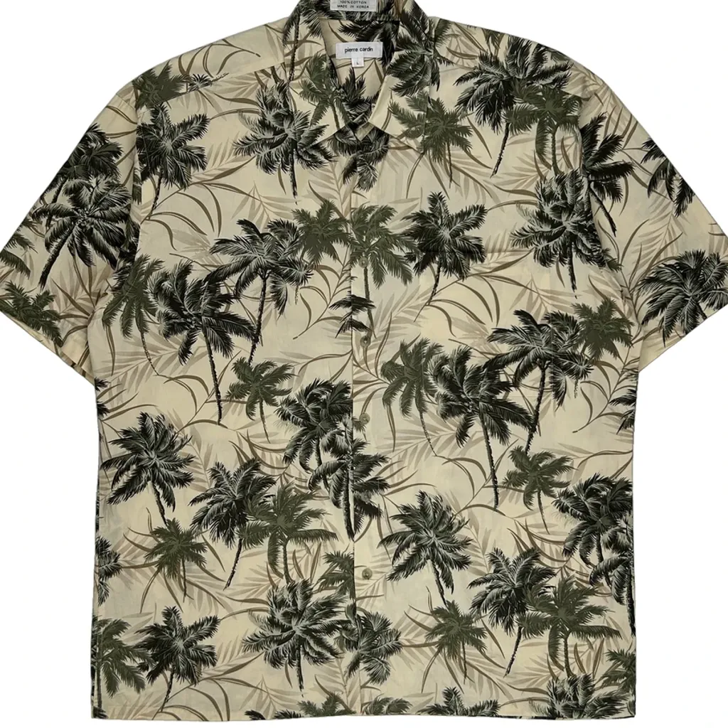 Pierre Cardin Floral Hawaiian Shirt - Large Beige Cotton - Image 4