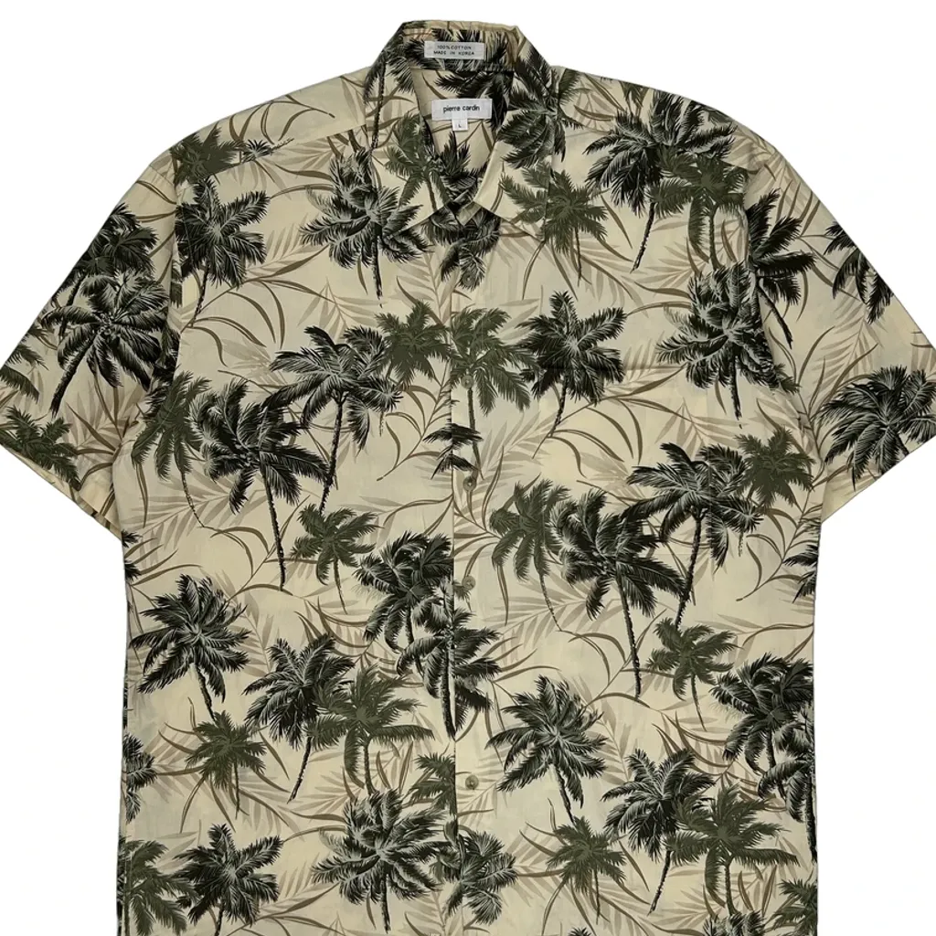 Pierre Cardin Floral Hawaiian Shirt - Large Beige Cotton - Image 5
