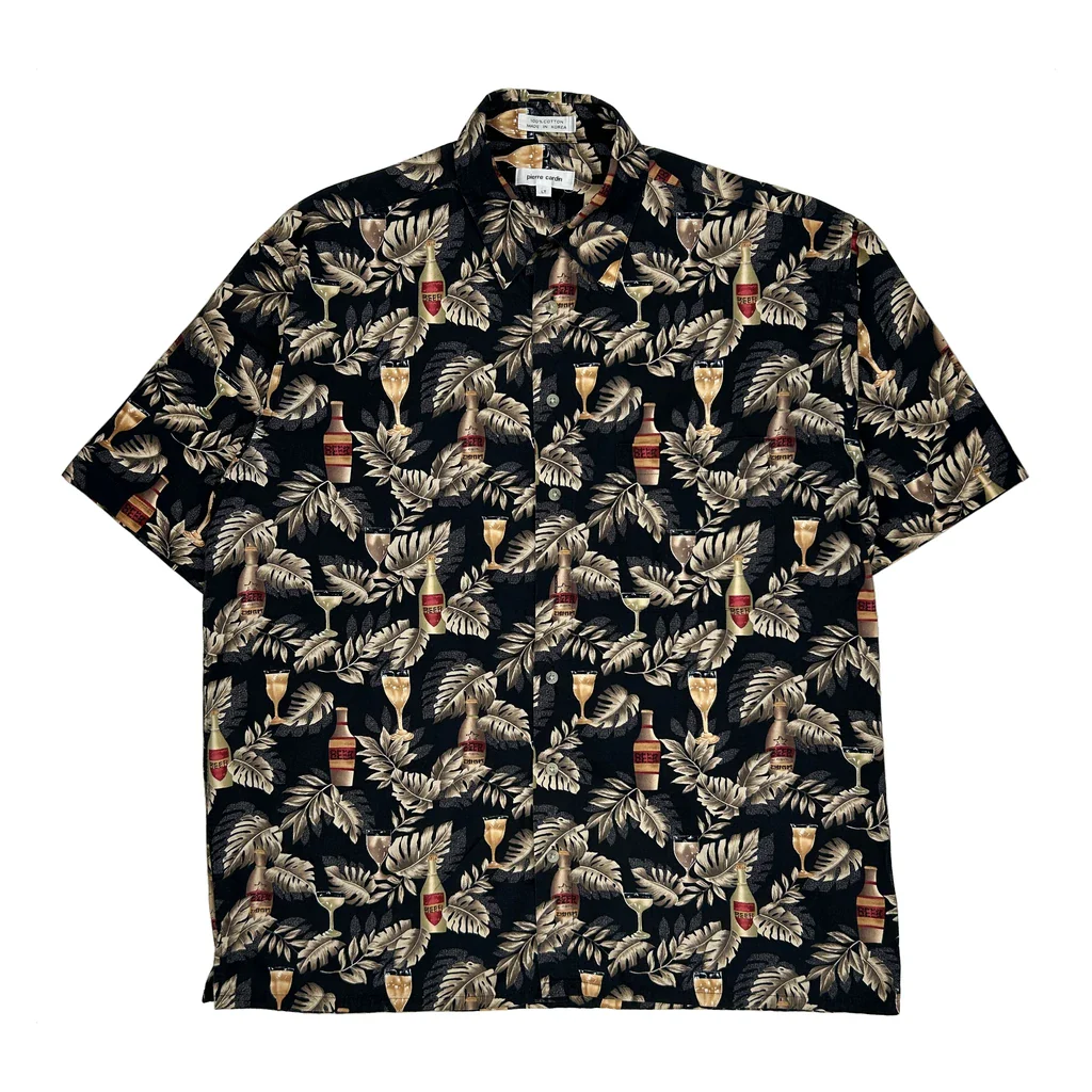 Pierre Cardin Tall Hawaiian Shirt - Large Black Cotton