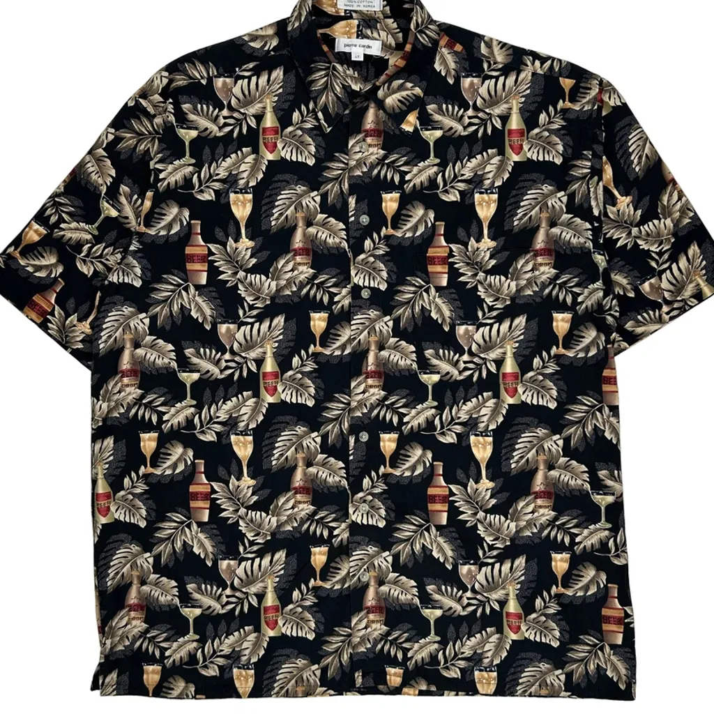 Pierre Cardin Tall Hawaiian Shirt - Large Black Cotton - Image 4
