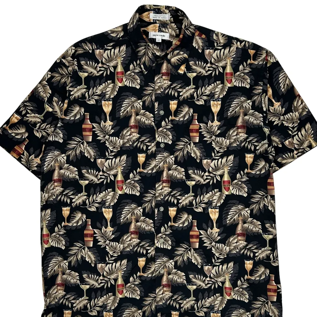 Pierre Cardin Tall Hawaiian Shirt - Large Black Cotton - Image 5