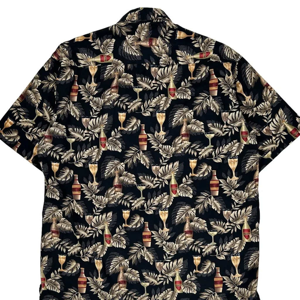 Pierre Cardin Tall Hawaiian Shirt - Large Black Cotton - Image 7