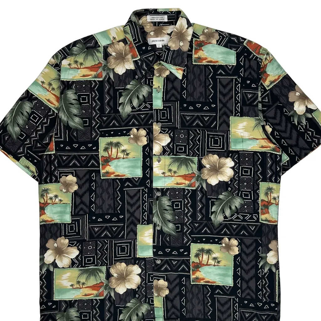 Pierre Cardin Floral Hawaiian Shirt - Large Black Cotton - Image 4