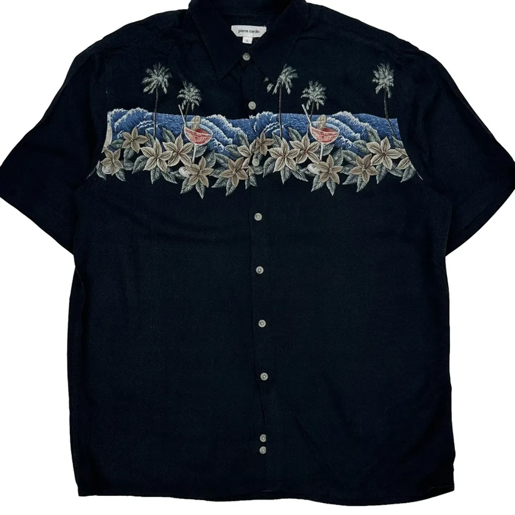 Pierre Cardin Floral Hawaiian Shirt - Large Black Cotton - Image 5