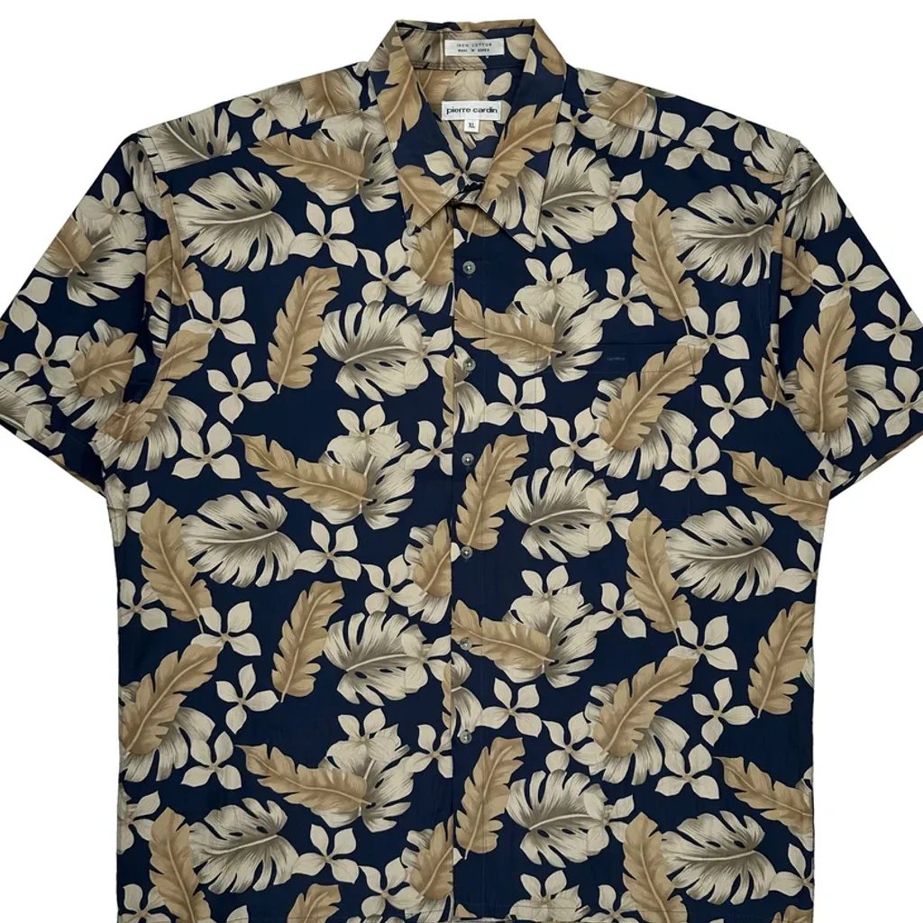 Pierre Cardin Floral Hawaiian Shirt - XL Blue Cotton - Image 4