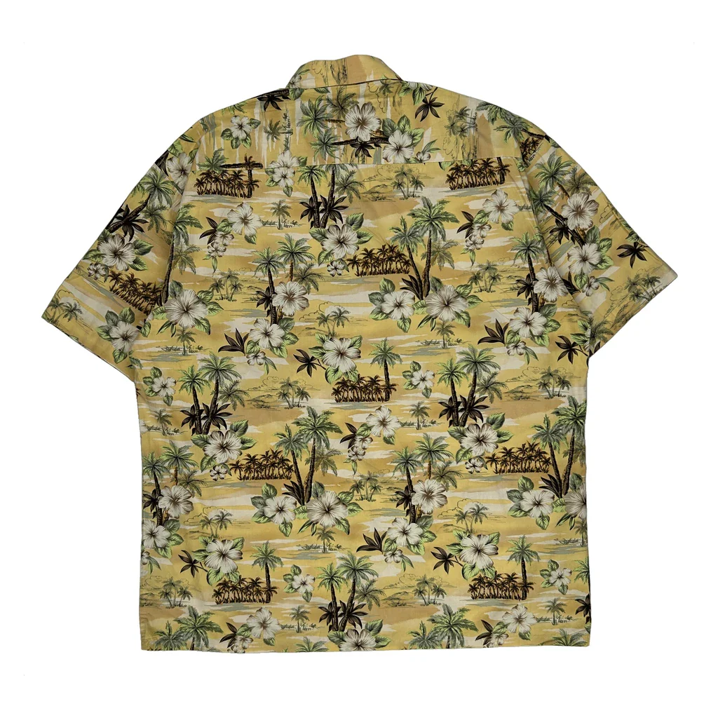 Pierre Cardin Floral Hawaiian Shirt - Large Yellow Cotton - Image 2