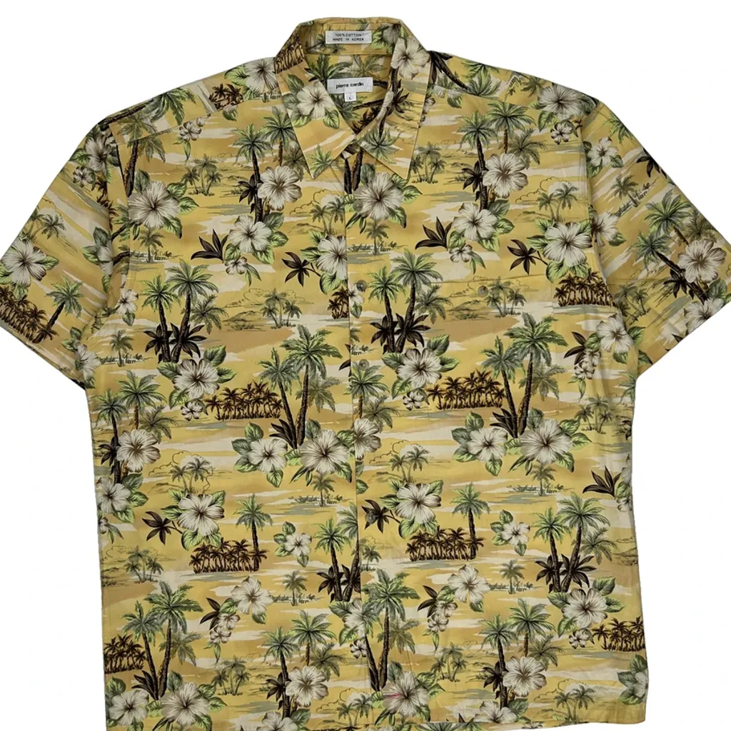 Pierre Cardin Floral Hawaiian Shirt - Large Yellow Cotton - Image 5