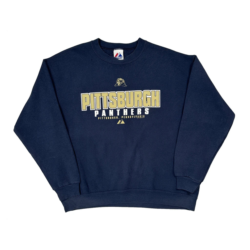Pittsburgh Panthers Majestic Ncaa Sweatshirt - Large Navy Cotton