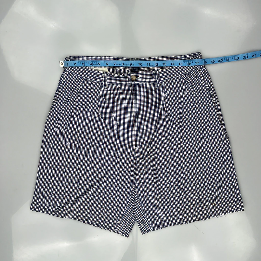 Pleated Polo By Ralph Lauren Checked Chino Shorts - 34W 8L Blue Cotton - Image 3