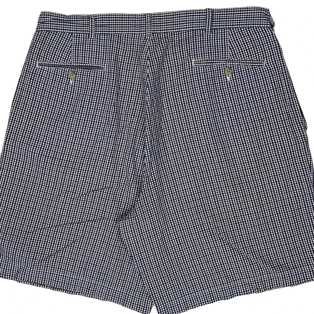 Pleated Polo By Ralph Lauren Checked Chino Shorts - 34W 8L Blue Cotton - Image 9