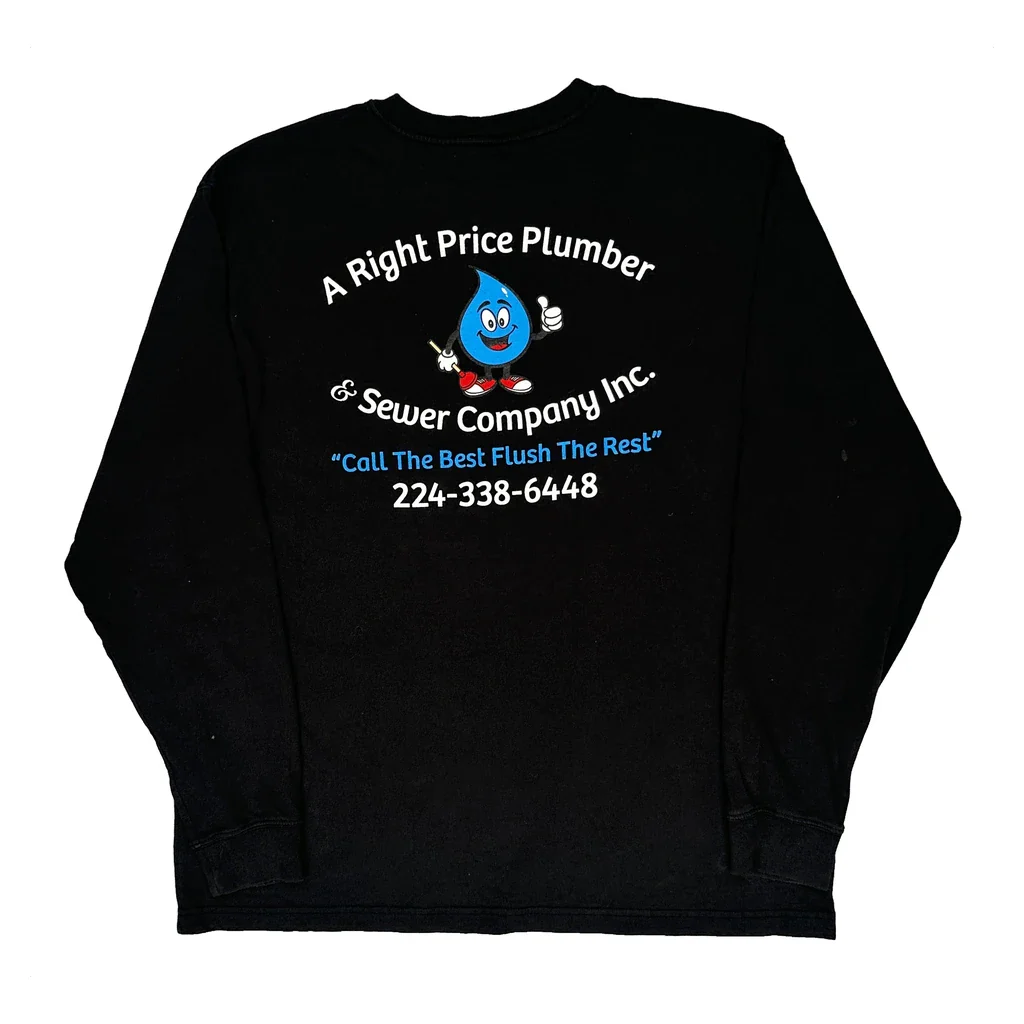 Plumbing Company Carhartt Long Sleeve T-Shirt - Large Black Cotton - Image 2