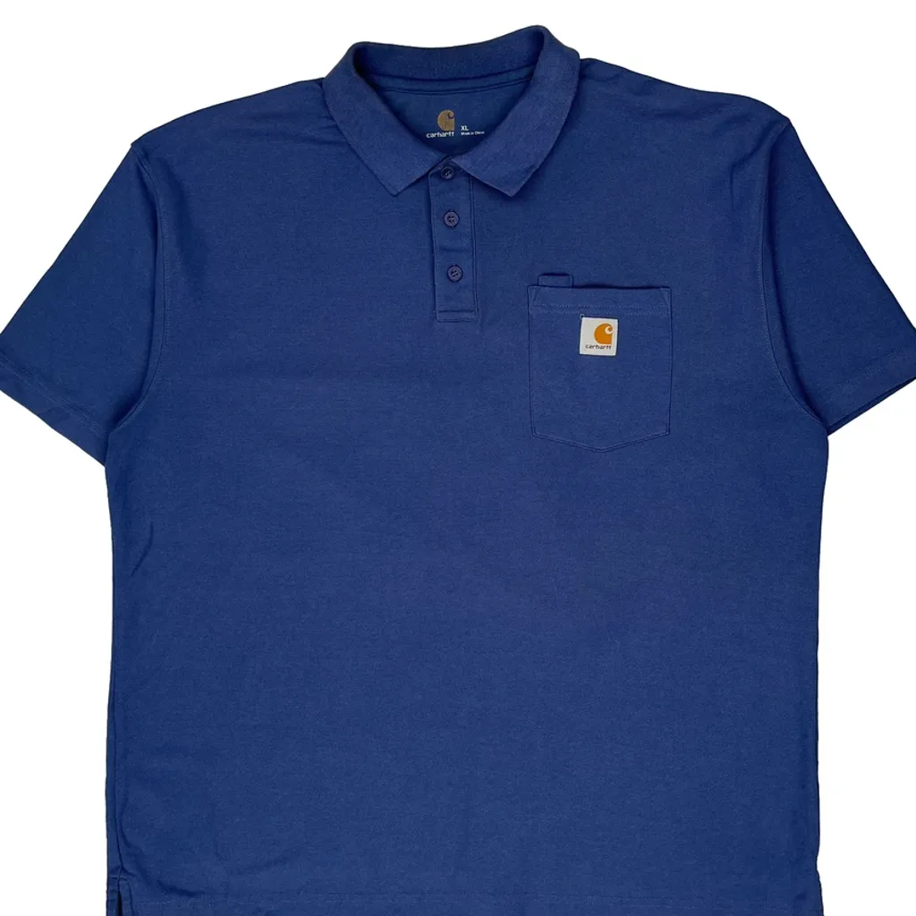 Pocket On Chest Carhartt Polo Shirt - XL Blue Cotton - Image 4