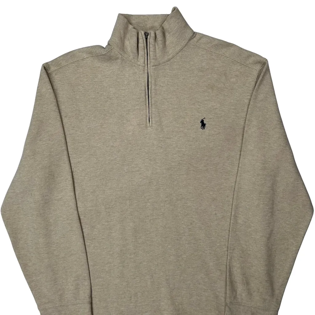 Polo By Ralph Lauren 1/4 Zip - Large Beige Cotton - Image 4
