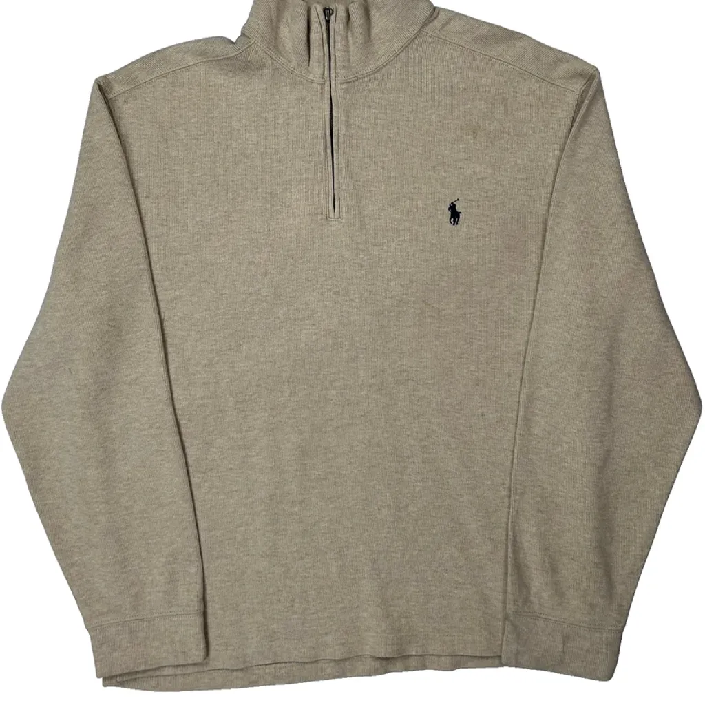 Polo By Ralph Lauren 1/4 Zip - Large Beige Cotton - Image 5
