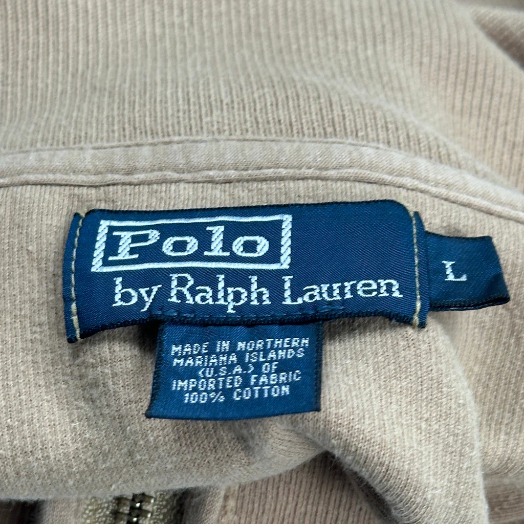 Polo By Ralph Lauren 1/4 Zip - Large Beige Cotton - Image 3