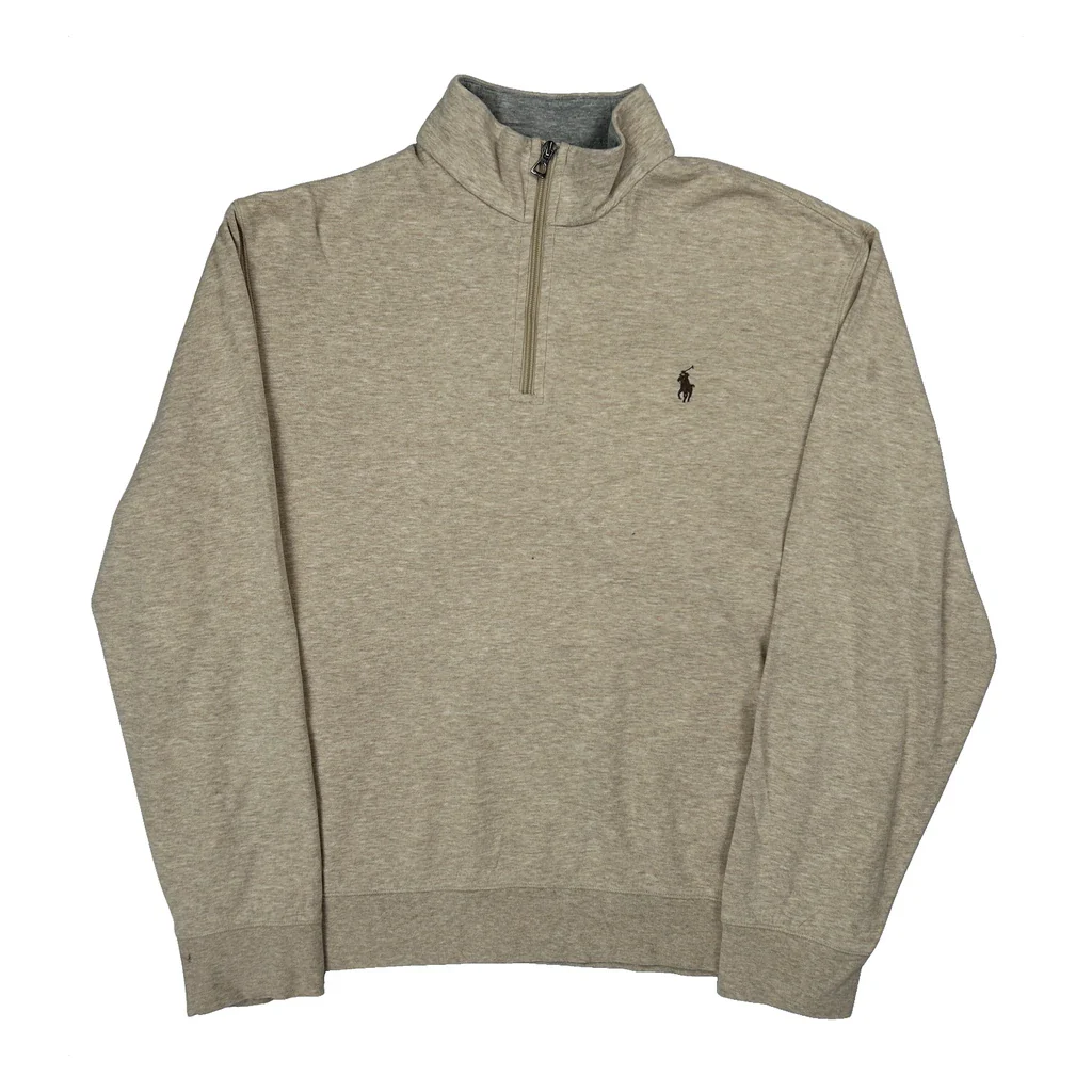 Polo By Ralph Lauren 1/4 Zip - Large Beige Cotton