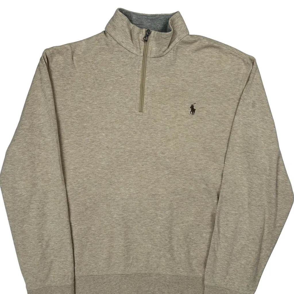 Polo By Ralph Lauren 1/4 Zip - Large Beige Cotton - Image 4