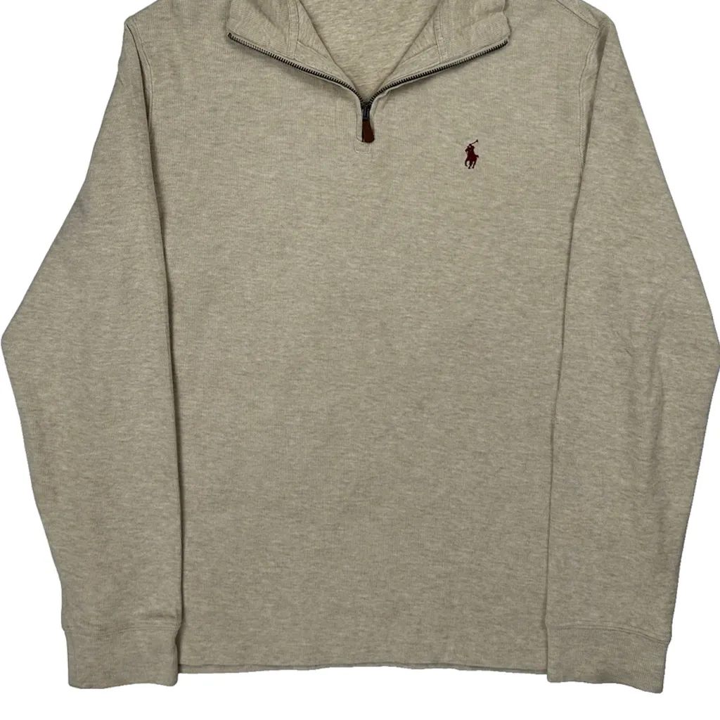 Polo By Ralph Lauren 1/4 Zip - Large Beige Cotton - Image 5