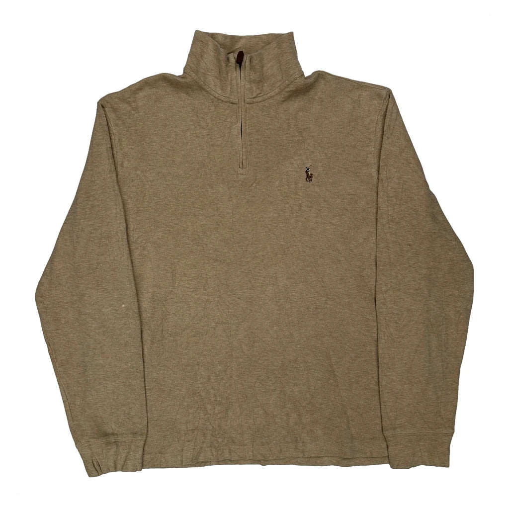 Polo By Ralph Lauren 1/4 Zip - Large Beige Cotton