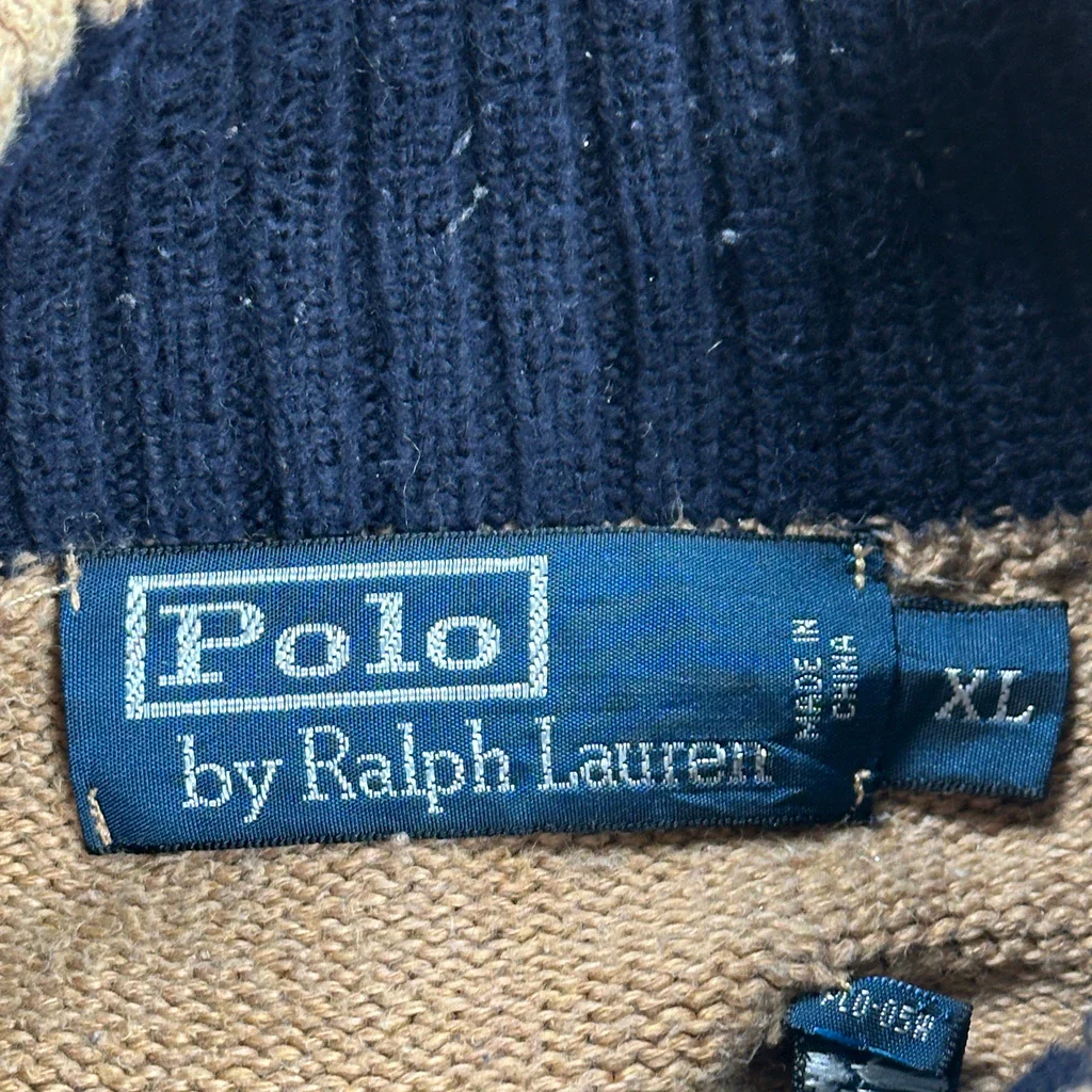 Polo By Ralph Lauren 1/4 Zip - XL Beige Cotton - Image 3