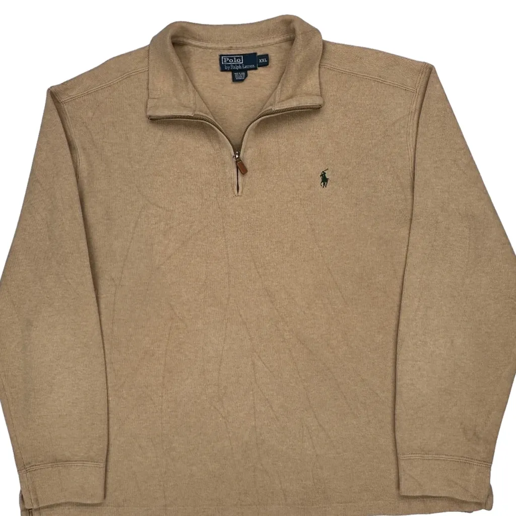 Polo By Ralph Lauren 1/4 Zip - 2XL Beige Cotton - Image 5