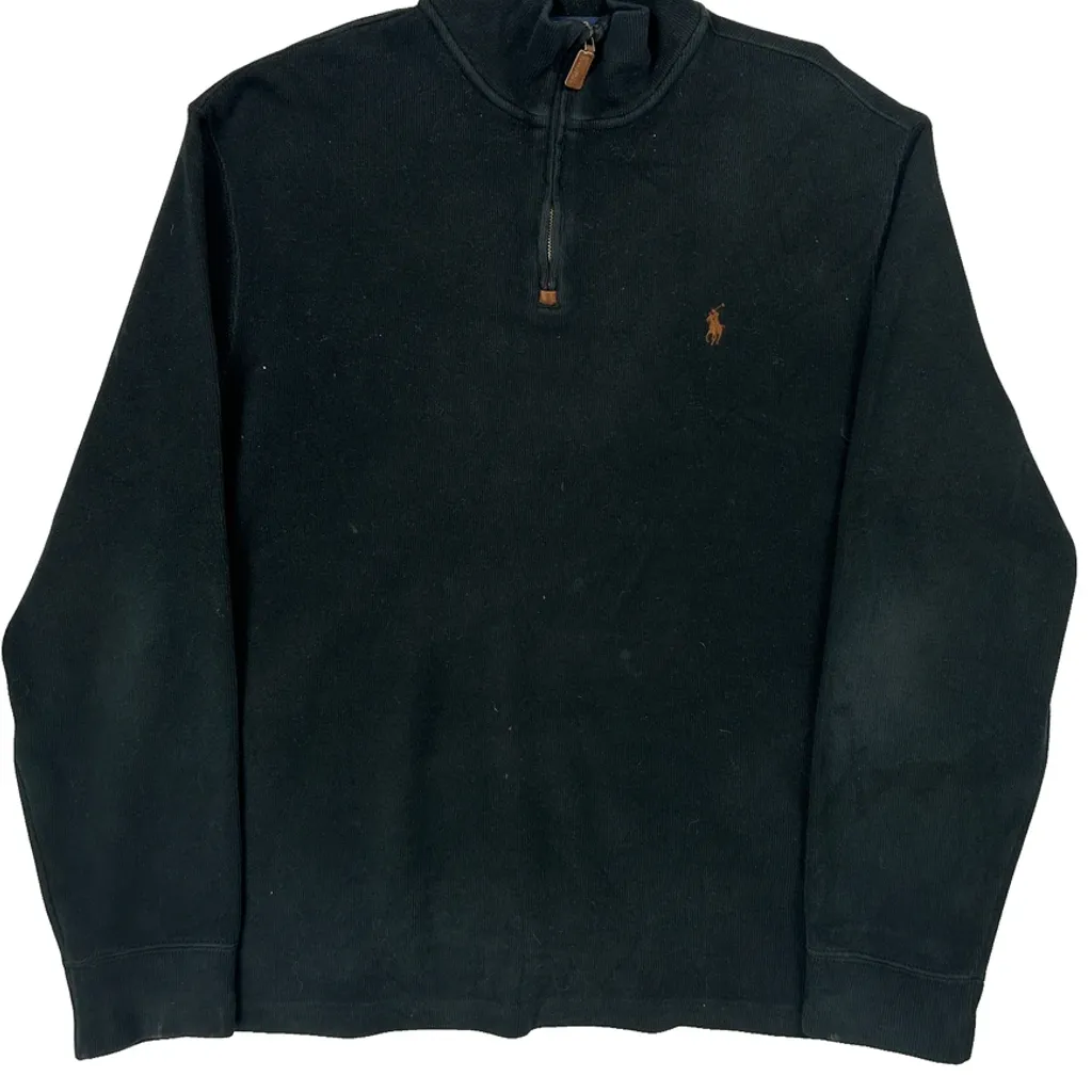 Polo By Ralph Lauren 1/4 Zip - Large Black Cotton - Image 5