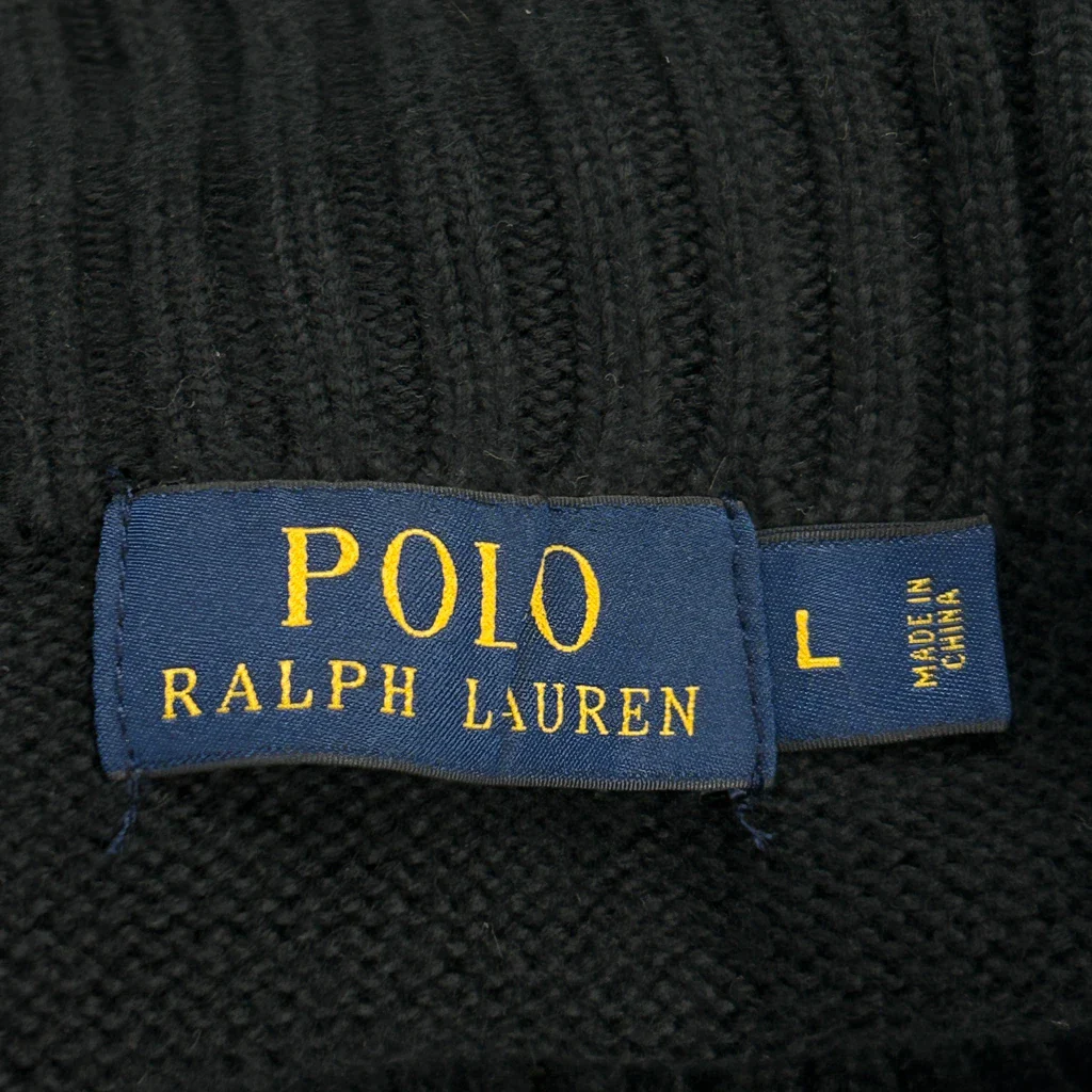 Polo By Ralph Lauren 1/4 Zip - Large Black Cotton - Image 3