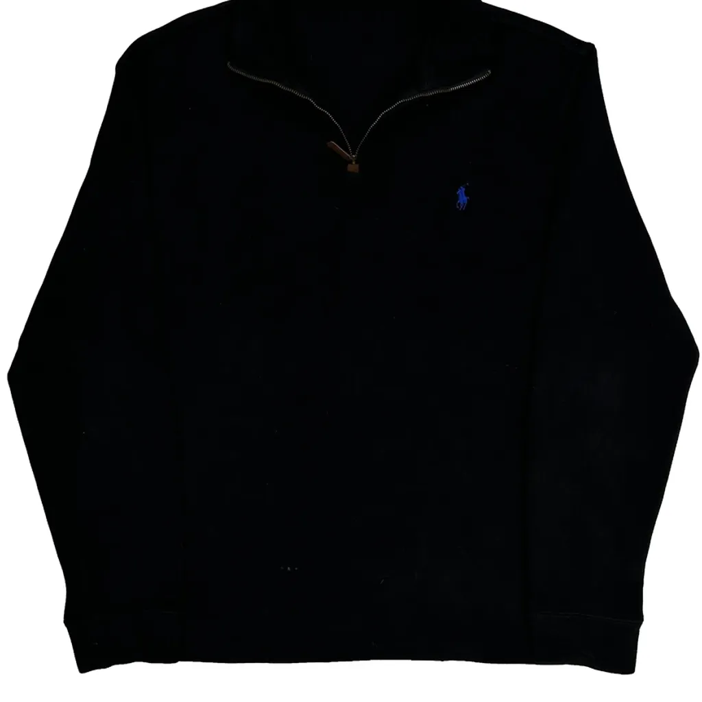 Polo By Ralph Lauren 1/4 Zip - Large Black Cotton - Image 4